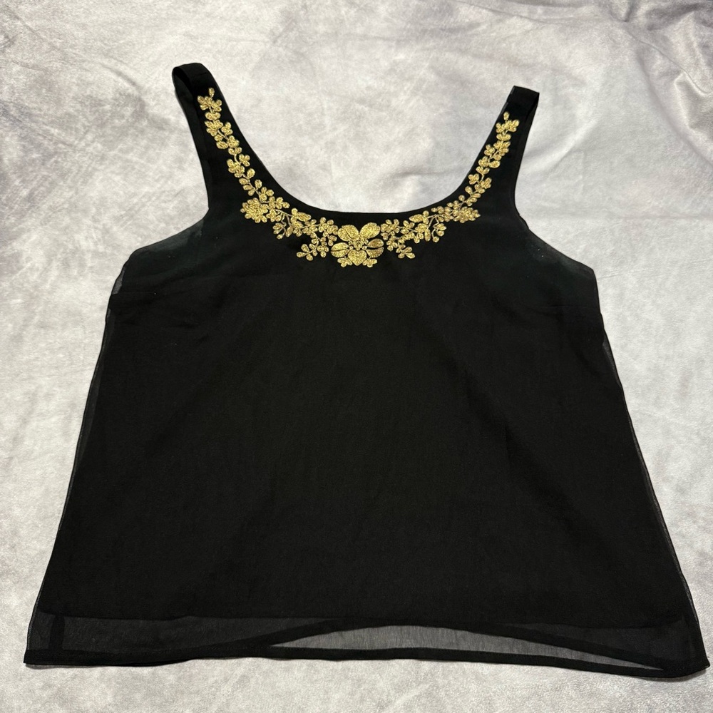 Forever 21 Black Tank Top with Gold Embroidery